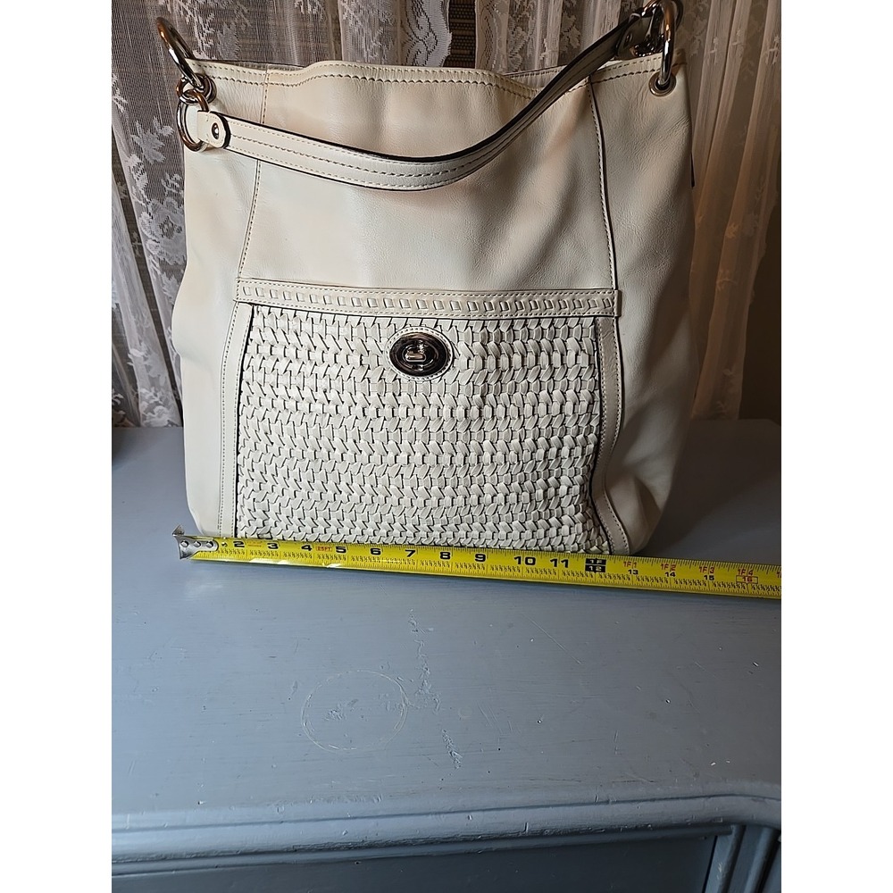 Vintage Coach white woven leather shoulder bag tassel turn lock large 2013 S1 - Picture 11 of 16